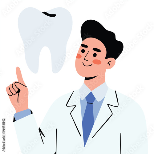 Dentist Healthy Tooth Isolated Flat Vector Stock Illustration for Caries Treatment