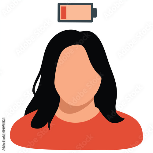 Stress Concept Illustration with Depressed Woman and Battery Charge Vector