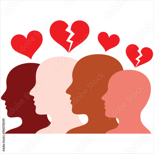 People with Hearts as Symbol of Love Silhouette Vector Stock Illustration