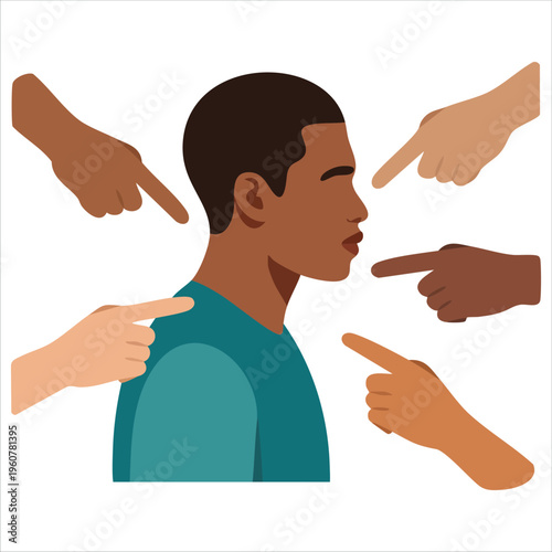 Index Finger Afro Man Isolated Flat Vector Stock Illustration for Condemnation Concept