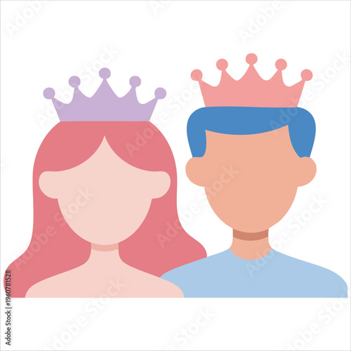 King and Queen Characters Wearing Crowns Illustration on White Background