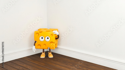 Whimsical Cheese Character Standing in a Corner