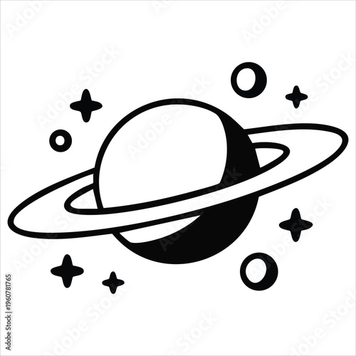 Yellow Saturn Planet Streetwear Style for Commercial Graphics isolated vector illustration on white background
