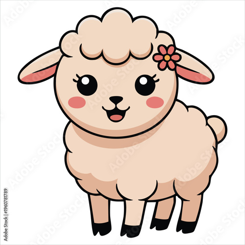 Cute Kawaii Easter Lamb Character Adorable Hand Drawn Spring Sheep Animal Vector