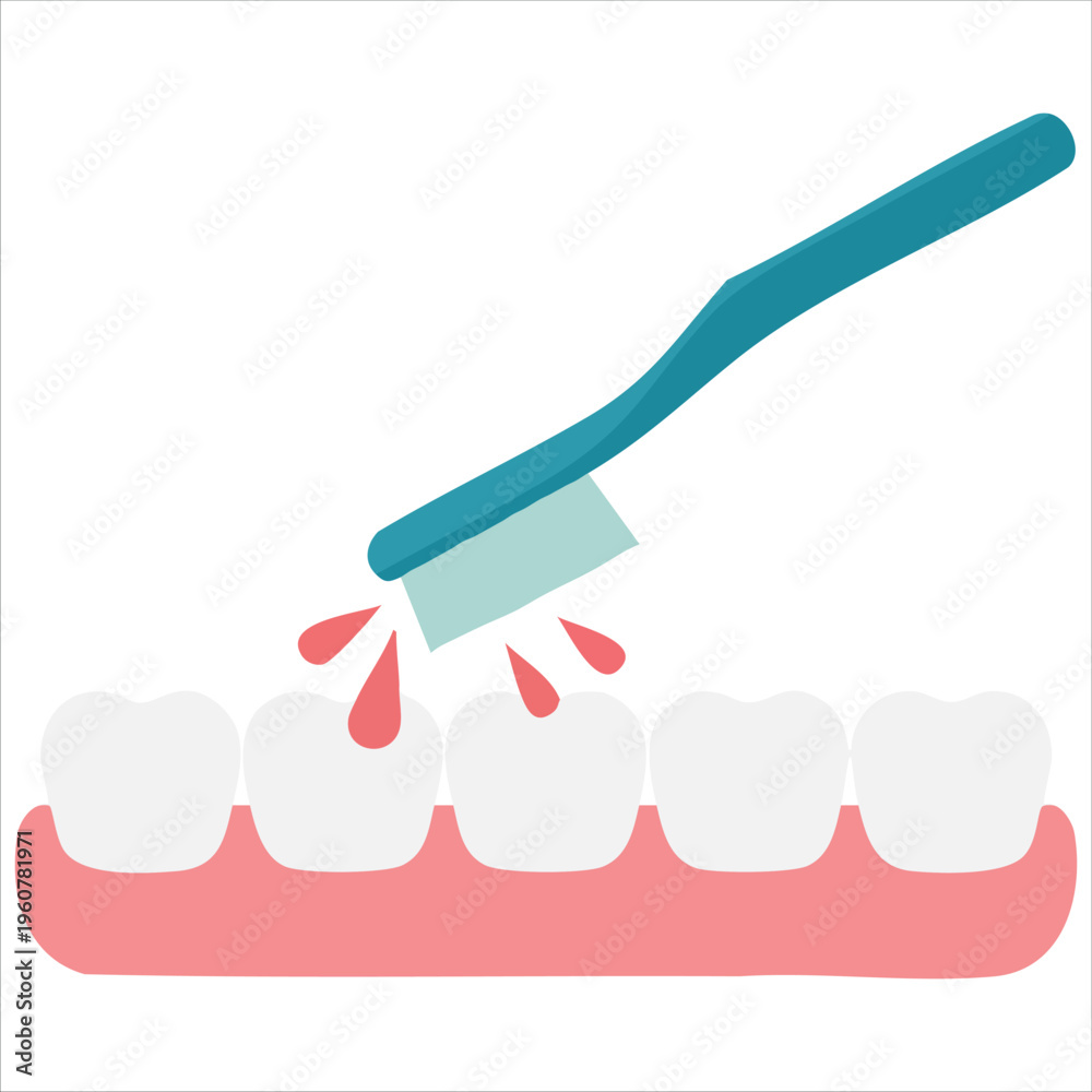 Εκτύπωση καμβά Tooth Brushing with Bleeding Gums Cute Character Dental Cartoon Vector