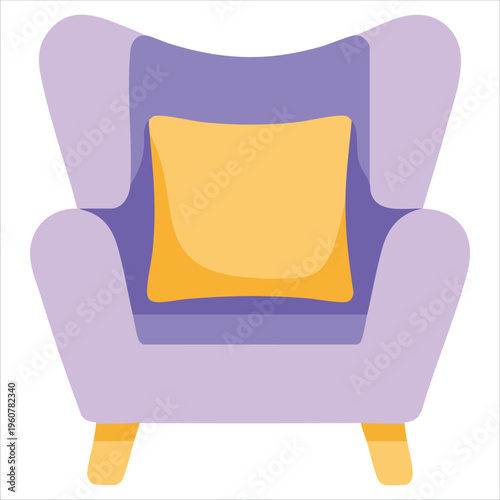 Cozy Home Set with Yellow Armchair Red Pillow and Red Carpet Vector Illustration
