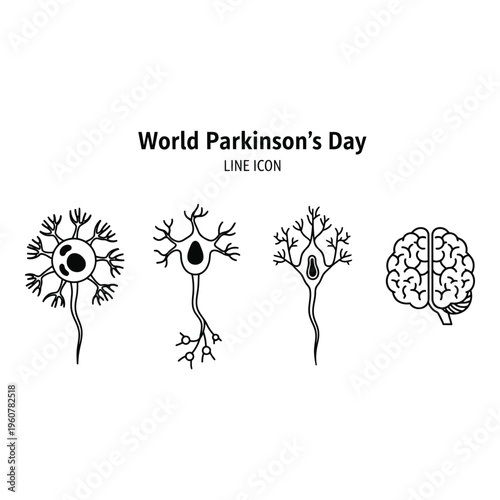 World parkinsons day line icon with neurons and brain isolated on white background