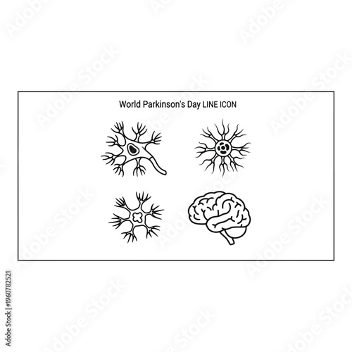 World parkinsons day line icon with neurons and brain isolated on white background