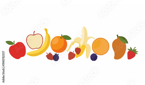 Floating fruit flat vector illustration dynamic healthy food animation concept