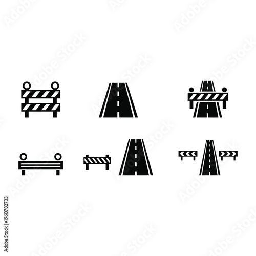 Collection of road construction icons on white background
