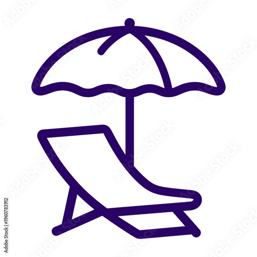 Vector of a beach chair with an umbrella providing shade on a sunny day
