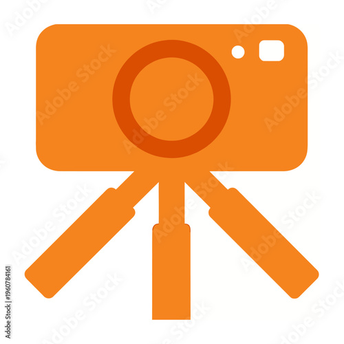 Orange vector of a camera mounted on a tripod for stability