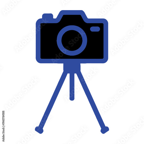 Vector of a blue camera mounted on a tripod for photography