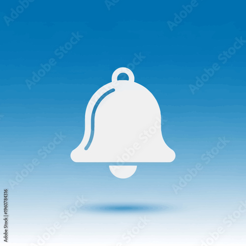A modern bell notification icon with a rounded clapper appears on a smooth blue background.