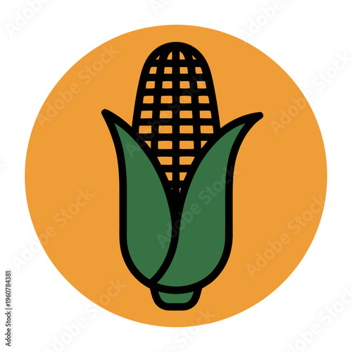 Vector of an ear of corn with green husks on a yellow background