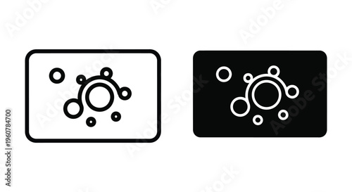 Set of two icons representing a virus or cell structure in outline and solid style