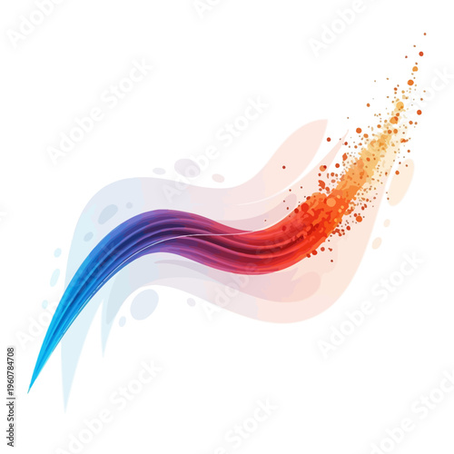 A dynamic fluid curve with a sharp tip and soft tail flows across the screen in a modern vector style.