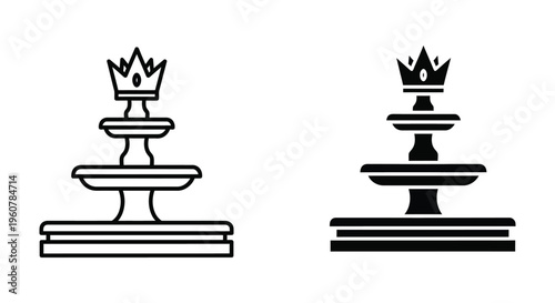 Set of fountain icons with crown on top