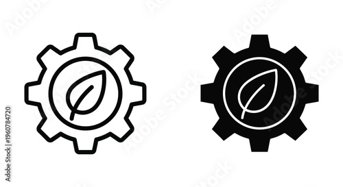 Eco gear icon set, sustainable technology symbol, green energy concept