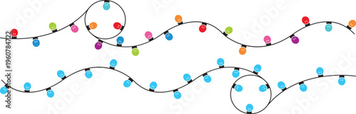  Christmas Lights on Transparent Backgound. Festive Colorful Christmas Lights String Decoration. Vector design
