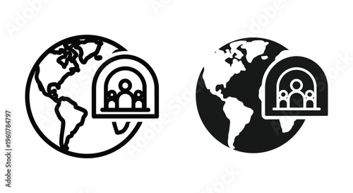 Global community icon set, international group of people, world population, vector illustration