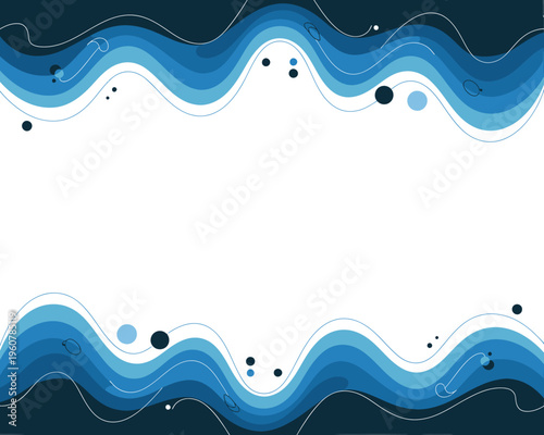 Blue wavy lines and dots on white background graphic design element  modern abstract pattern