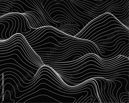 White topographic lines on dark background illustration design element