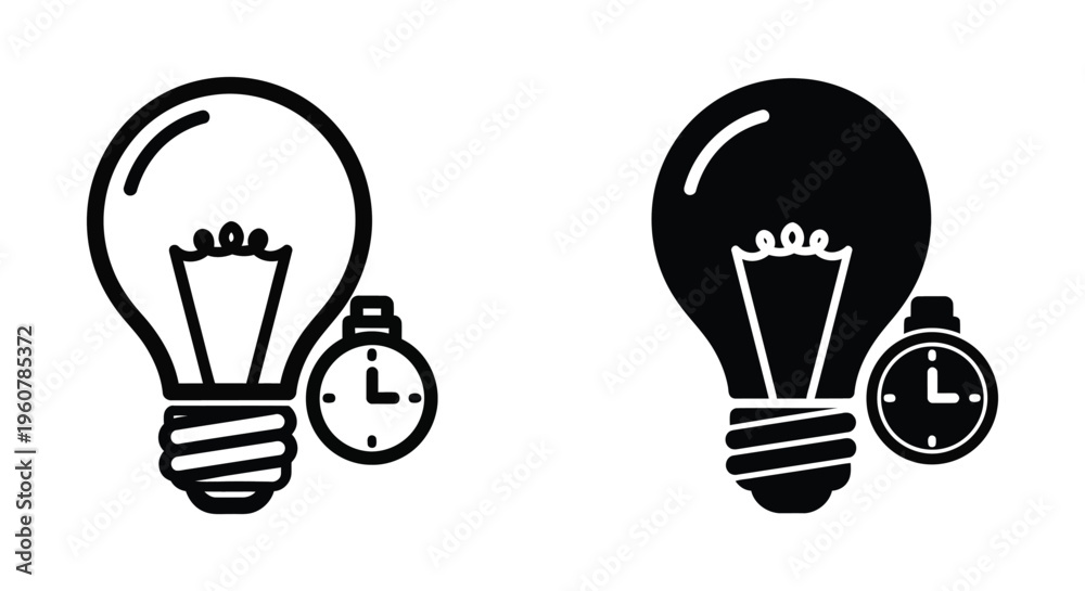 Fototapeta premium Light bulb with clock icon, time management and creative idea concept, vector illustration