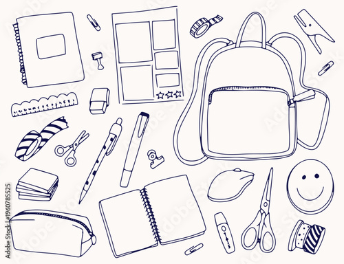 Back to school doodle a set of elements. Vector illustration in line style.