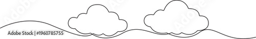 Continuous Line Drawing of Two Clouds,Cloudy weather concept, Cloud shaped speech or thought bubble in one line art style