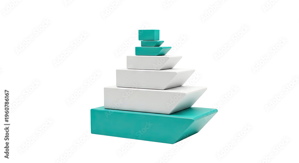 Fototapeta premium Stacked geometric blocks in teal and white