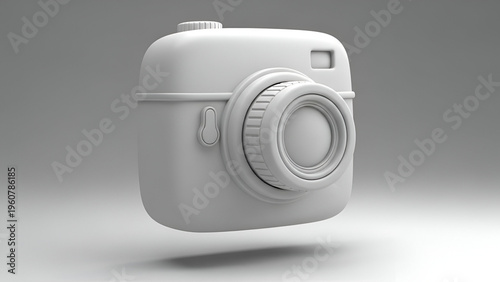 White retro style camera 3D render icon; design element for graphic projects