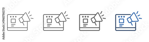 
outline icon set web marketing with computer design, and loudspeaker