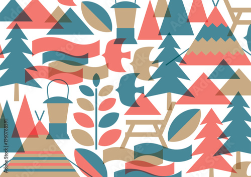 キャンプの3色抽象幾何学模様