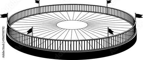 Black and white illustration of a circular fence enclosure