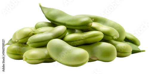 Pile of green fava beans green beans food isolated on a transparent background