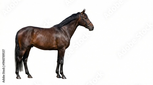 Brown horse standing isolated on white background