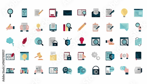 A collection of various business and technology icons displayed on a screen for reference purposes.