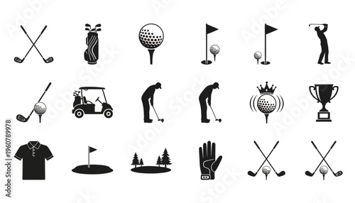 Golfers compete in tournament with various golfing equipment and accessories on display