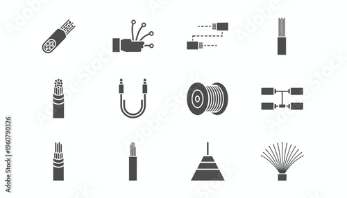 Various electronic connectors and cables are shown in a technical illustration.