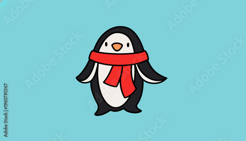 A penguin wearing a red scarf stands on ice in a jbsdk environment.