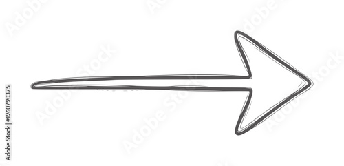 Hand drawn dark grey arrow pointing right white direction symbol pointer