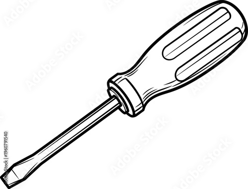 A black and white line drawing of a flathead screwdriver