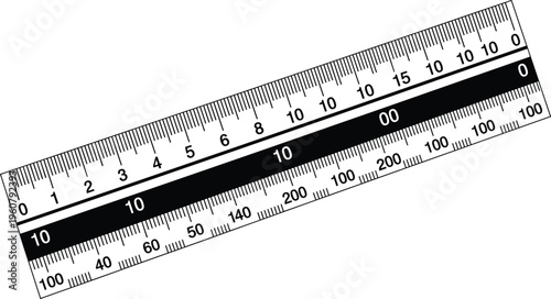 Measurement ruler scale, precision tool, centimeter millimeter markings, engineering instrument, straight edge, accuracy concept, drafting equipment, cad drawing flat vector illustration