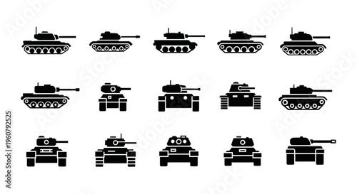 Military Tank Icons Set Silhouette