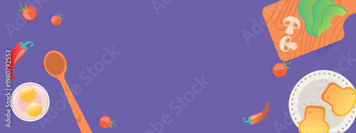 Cooking Table with Ingredients and Tableware. Culinary Background with Copy Space for Recipe or Food Design