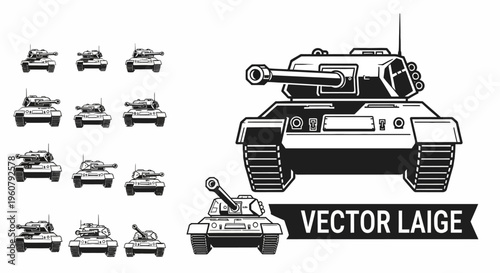 Military Tank Set: Collection of Armored Vehicles Vector Icons