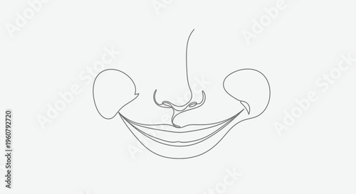 Minimalist continuous line drawing of a smiling face with round cheeks