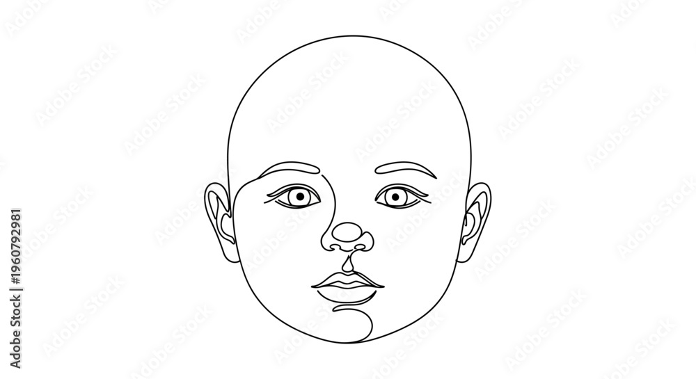 Obraz premium Minimalist Line Art Baby Face Outline Drawing