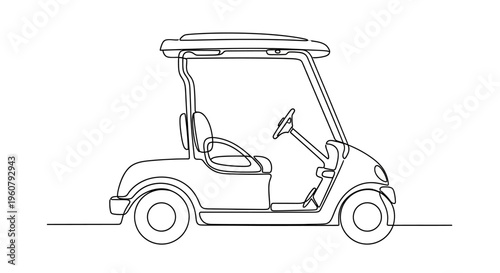 Minimalist Golf Cart Line Art Drawing - Clean Vector Illustration